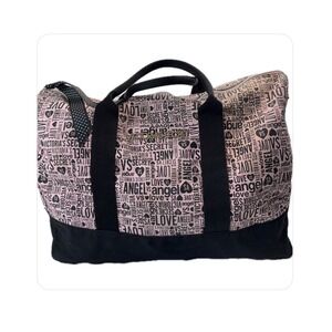 Victorias Secret Pink Black Angel Love Typography Weekender Duffel‎ Bag Canvas